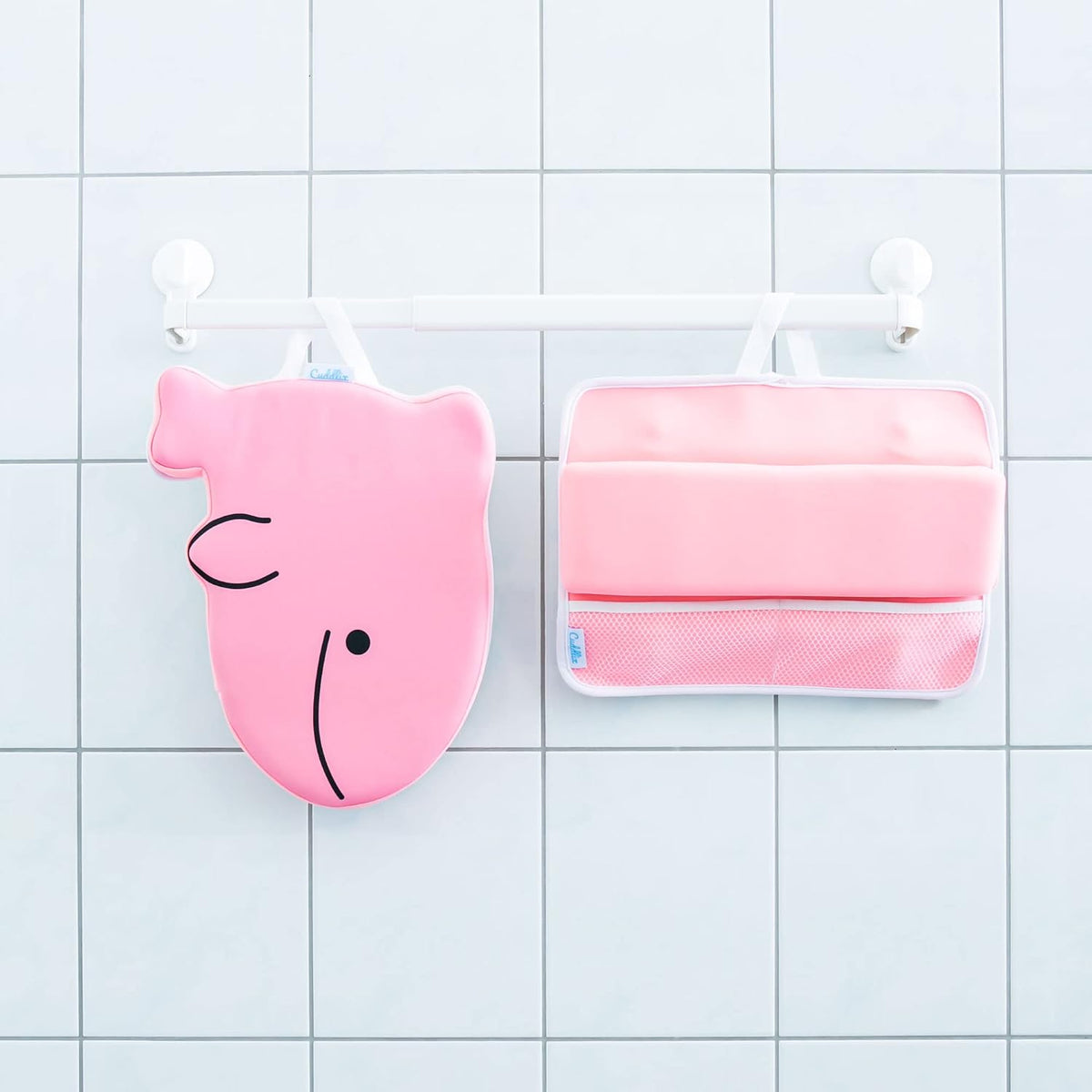 Cuddlix Baby Kneeler and Elbow Rest Pad Set for Baby Bathing Parents, Extra Thick Soft Mat with Organizer Pockets - Painless Kneeling Quick Drying Non-Slip for Newborn, Pastel Pink