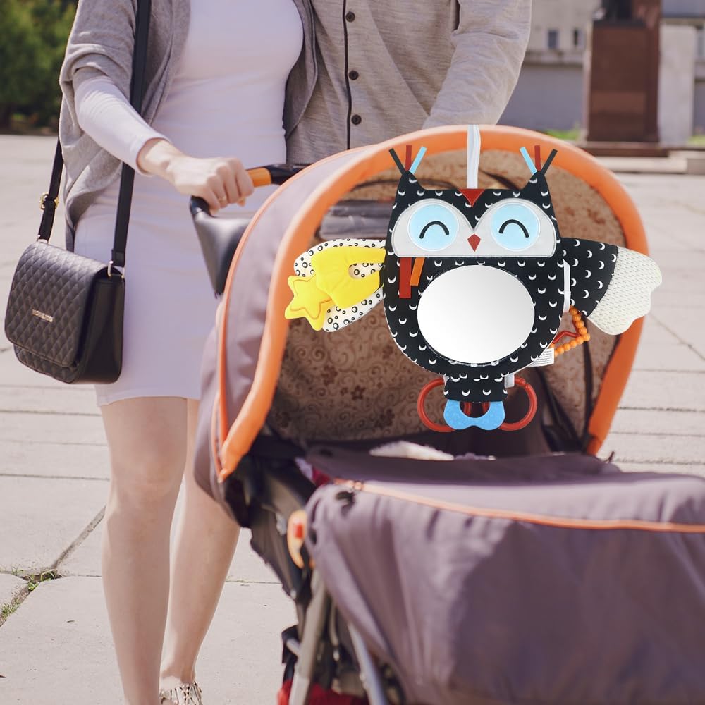 Baby Black and White Toy with in-Sight Car Mirror for Hanging car seat, Stroller, Crib, High Contrast Baby Toys for Neborn Tummy time (White&Black)