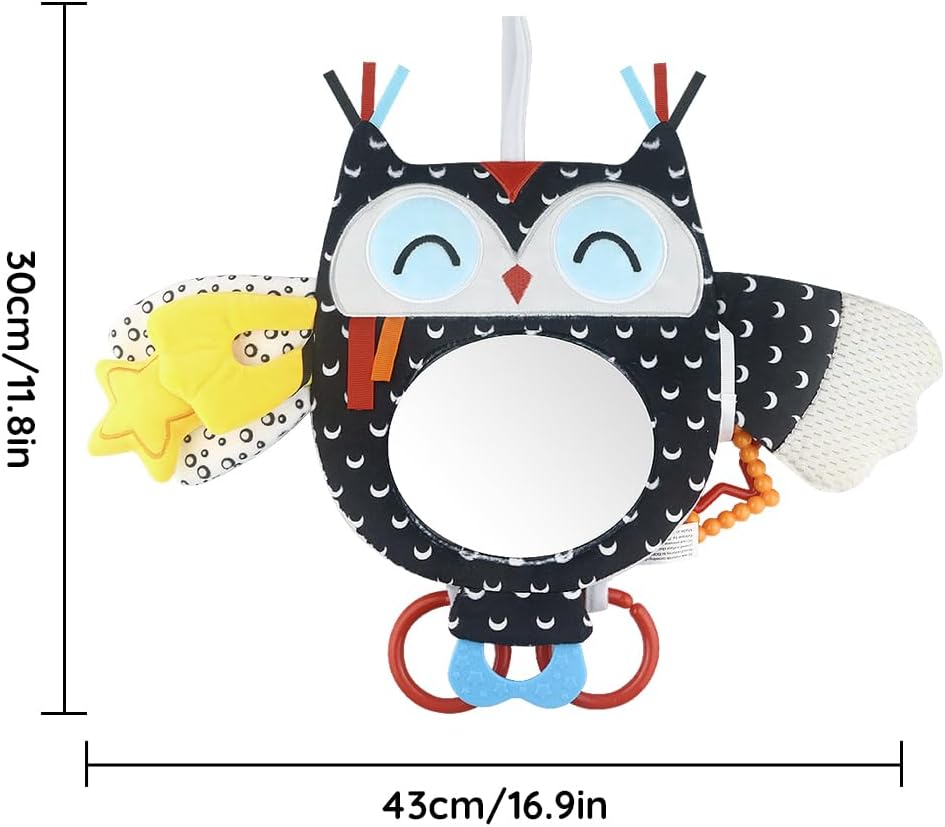 Baby Black and White Toy with in-Sight Car Mirror for Hanging car seat, Stroller, Crib, High Contrast Baby Toys for Neborn Tummy time (White&Black)
