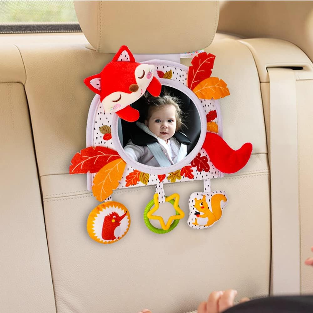 Baby Black and White Toy with in-Sight Car Mirror for Hanging car seat, Stroller, Crib, High Contrast Baby Toys for Neborn Tummy time (White&Black)