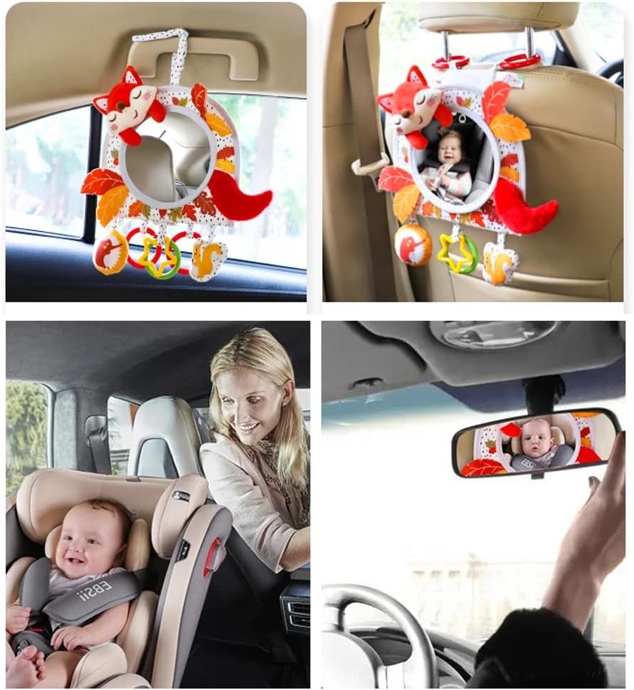Baby Black and White Toy with in-Sight Car Mirror for Hanging car seat, Stroller, Crib, High Contrast Baby Toys for Neborn Tummy time (White&Black)