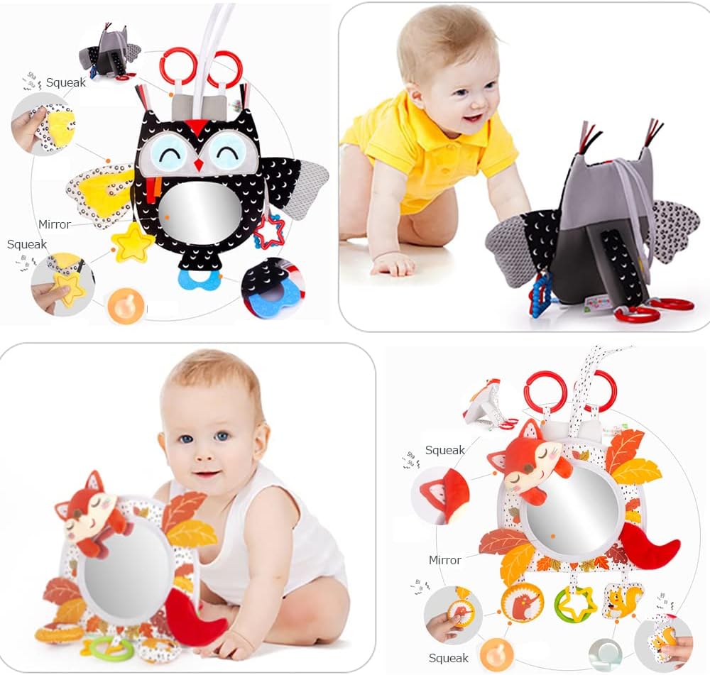 Baby Black and White Toy with in-Sight Car Mirror for Hanging car seat, Stroller, Crib, High Contrast Baby Toys for Neborn Tummy time (White&Black)