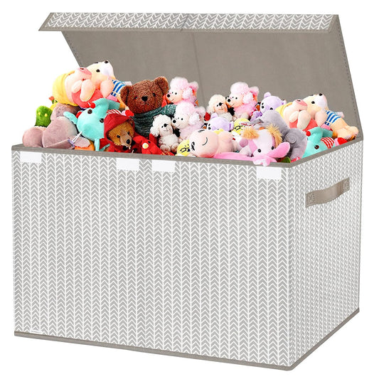 Toy Chest Box Storage Bins for Boys Girls, Kids Large Collapsible Sturdy Container Organizer with Fabric Flip-Top Lid & Handles for Clothes, Blanket, Nursery, Playroom, Bedroom 24.5x13x16 (Black)
