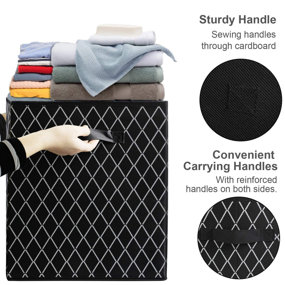 Toy Chest Box Storage Bins for Boys Girls, Kids Large Collapsible Sturdy Container Organizer with Fabric Flip-Top Lid & Handles for Clothes, Blanket, Nursery, Playroom, Bedroom 24.5x13x16 (Black)