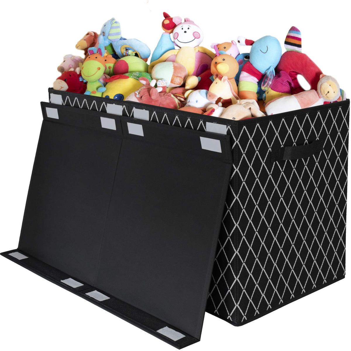 Toy Chest Box Storage Bins for Boys Girls, Kids Large Collapsible Sturdy Container Organizer with Fabric Flip-Top Lid & Handles for Clothes, Blanket, Nursery, Playroom, Bedroom 24.5x13x16 (Black)