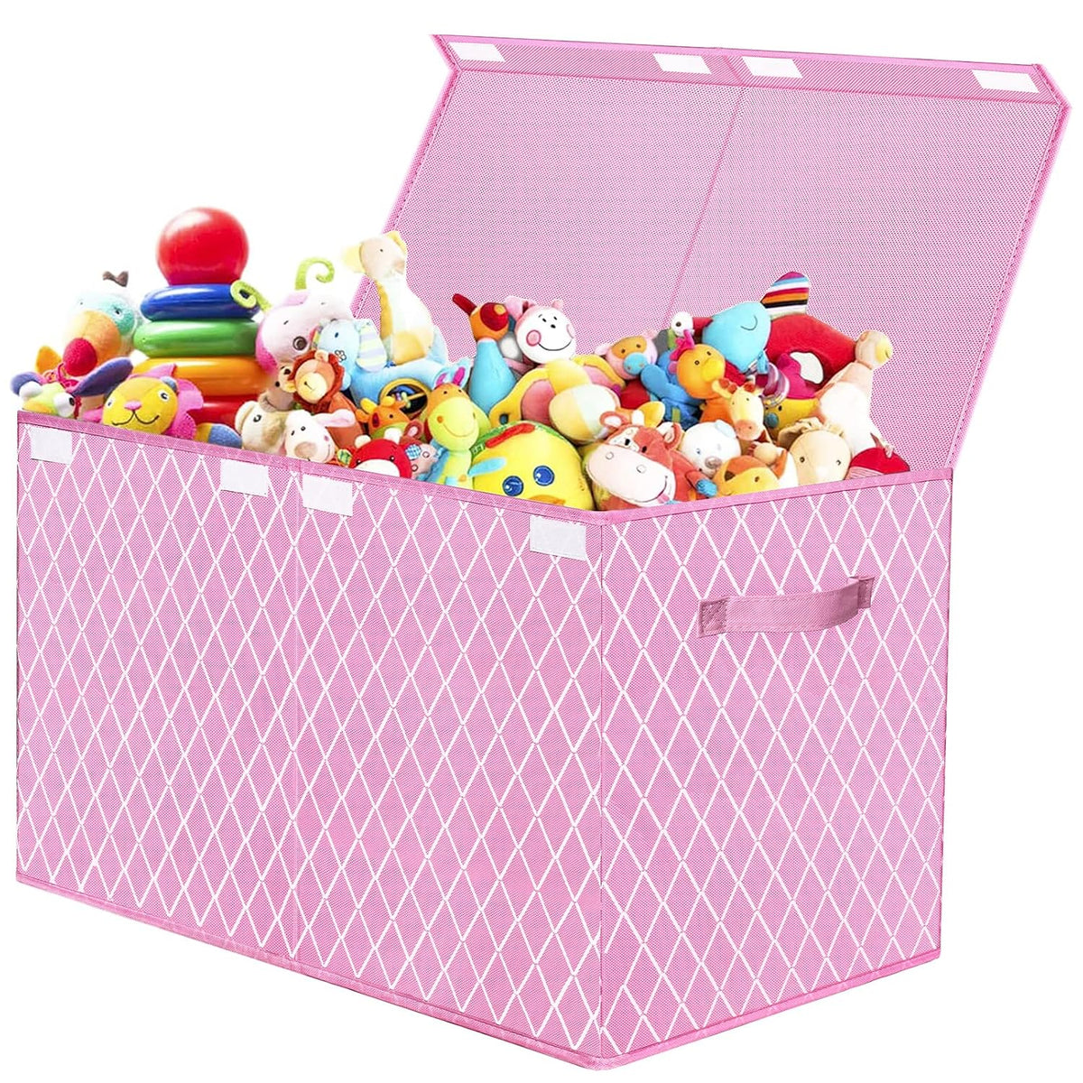 Toy Chest Box Storage Bins for Boys Girls, Kids Large Collapsible Sturdy Container Organizer with Fabric Flip-Top Lid & Handles for Clothes, Blanket, Nursery, Playroom, Bedroom 24.5x13x16 (Black)