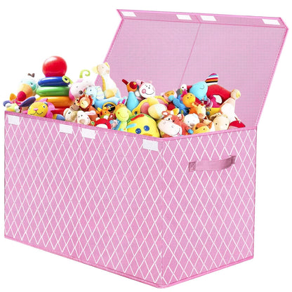 Toy Chest Box Storage Bins for Boys Girls, Kids Large Collapsible Sturdy Container Organizer with Fabric Flip-Top Lid & Handles for Clothes, Blanket, Nursery, Playroom, Bedroom 24.5x13x16 (Black)