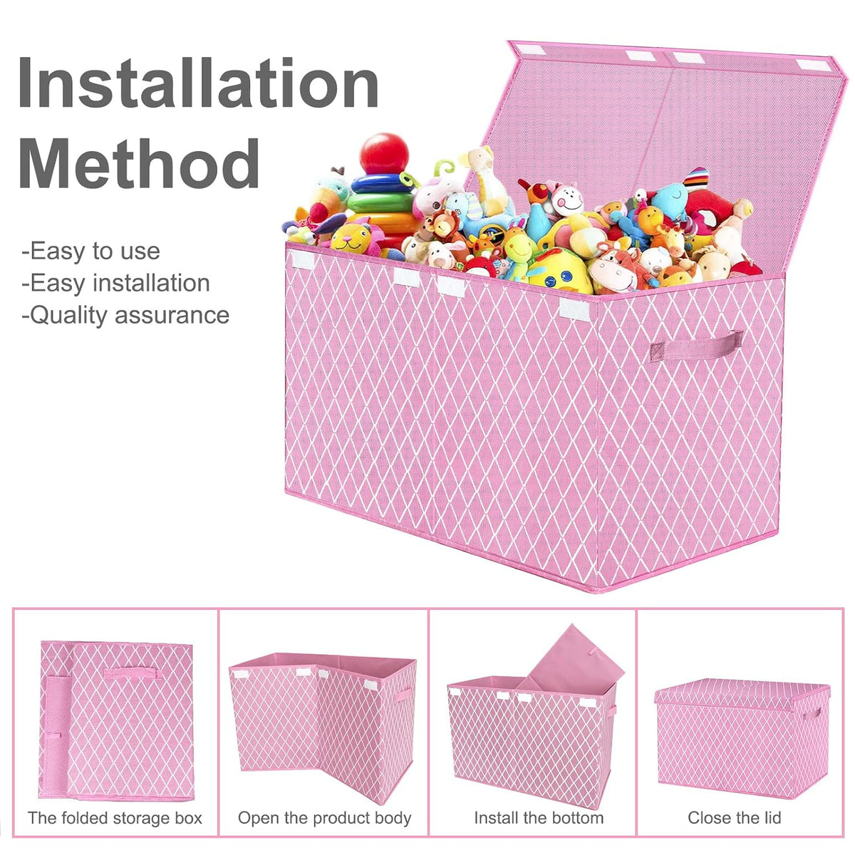 Toy Chest Box Storage Bins for Boys Girls, Kids Large Collapsible Sturdy Container Organizer with Fabric Flip-Top Lid & Handles for Clothes, Blanket, Nursery, Playroom, Bedroom 24.5x13x16 (Black)