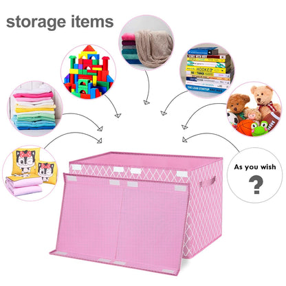 Toy Chest Box Storage Bins for Boys Girls, Kids Large Collapsible Sturdy Container Organizer with Fabric Flip-Top Lid & Handles for Clothes, Blanket, Nursery, Playroom, Bedroom 24.5x13x16 (Black)