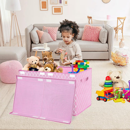 Toy Chest Box Storage Bins for Boys Girls, Kids Large Collapsible Sturdy Container Organizer with Fabric Flip-Top Lid & Handles for Clothes, Blanket, Nursery, Playroom, Bedroom 24.5x13x16 (Black)