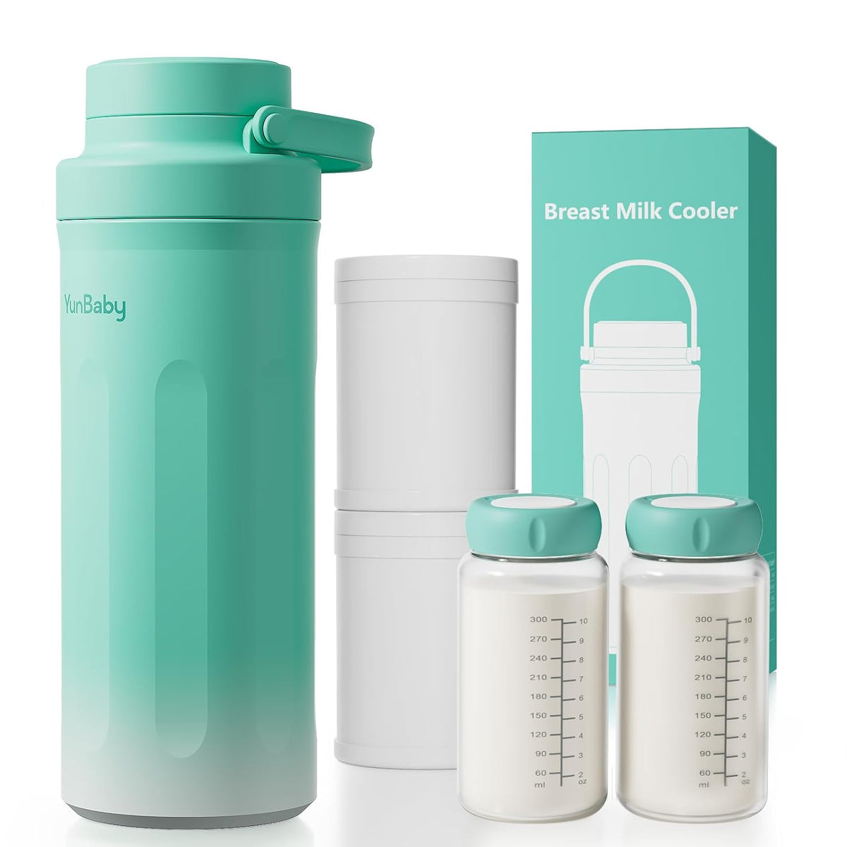 22oz Portable Breast Milk Cooler, Game-changer with 360° Total Cooling Gel Ice Pack for 30 Hours, Baby Travel Breastfeeding Essential Chiller with 2pcs Bottles for Breastmilk Storage (Green)