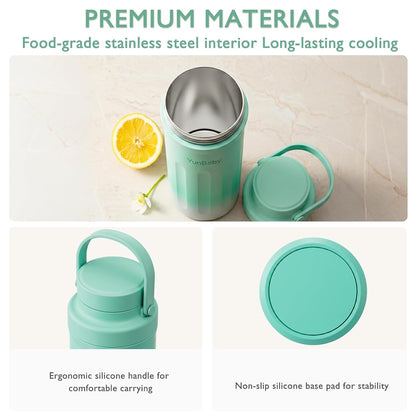 22oz Portable Breast Milk Cooler, Game-changer with 360° Total Cooling Gel Ice Pack for 30 Hours, Baby Travel Breastfeeding Essential Chiller with 2pcs Bottles for Breastmilk Storage (Green)