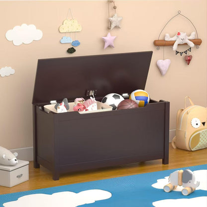 Kids Wooden Toy Box Storage Organizer, Toy Chest with Slow-Close Safety Hinged Lid, Large Playroom Furniture Storage Bin for Toddlers Ages 2+ (White)
