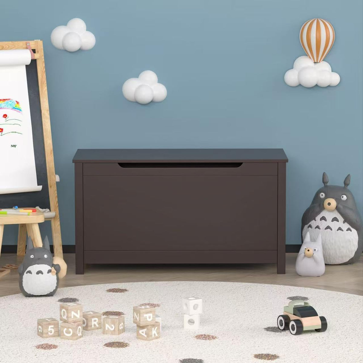 Kids Wooden Toy Box Storage Organizer, Toy Chest with Slow-Close Safety Hinged Lid, Large Playroom Furniture Storage Bin for Toddlers Ages 2+ (White)
