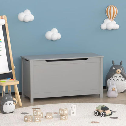 Kids Wooden Toy Box Storage Organizer, Toy Chest with Slow-Close Safety Hinged Lid, Large Playroom Furniture Storage Bin for Toddlers Ages 2+ (White)