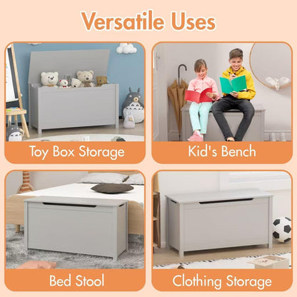 Kids Wooden Toy Box Storage Organizer, Toy Chest with Slow-Close Safety Hinged Lid, Large Playroom Furniture Storage Bin for Toddlers Ages 2+ (White)