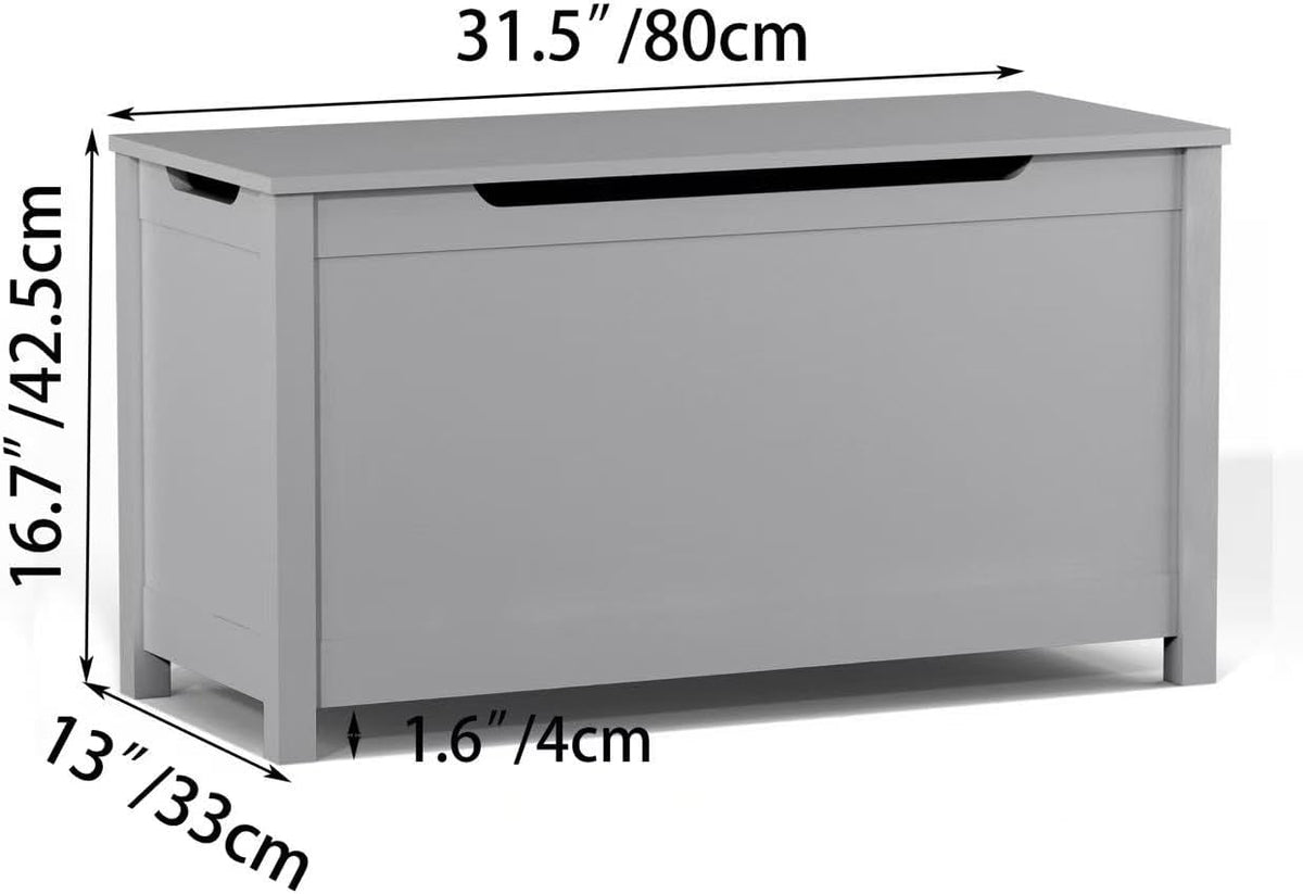 Kids Wooden Toy Box Storage Organizer, Toy Chest with Slow-Close Safety Hinged Lid, Large Playroom Furniture Storage Bin for Toddlers Ages 2+ (White)