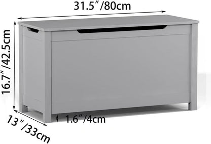 Kids Wooden Toy Box Storage Organizer, Toy Chest with Slow-Close Safety Hinged Lid, Large Playroom Furniture Storage Bin for Toddlers Ages 2+ (White)