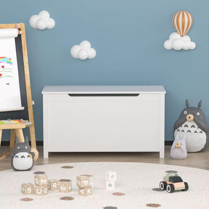 Kids Wooden Toy Box Storage Organizer, Toy Chest with Slow-Close Safety Hinged Lid, Large Playroom Furniture Storage Bin for Toddlers Ages 2+ (White)