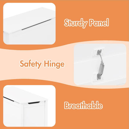 Kids Wooden Toy Box Storage Organizer, Toy Chest with Slow-Close Safety Hinged Lid, Large Playroom Furniture Storage Bin for Toddlers Ages 2+ (White)