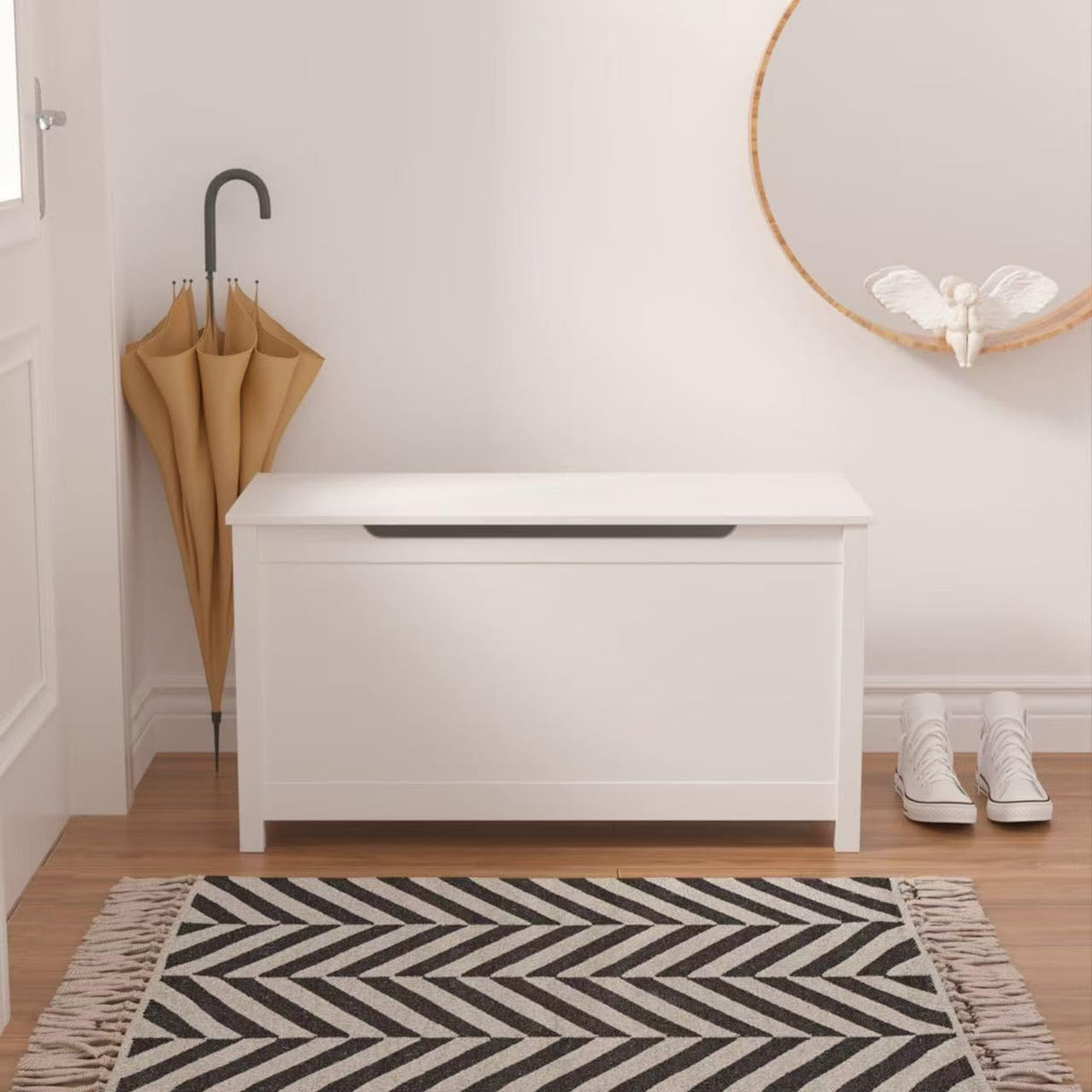 Kids Wooden Toy Box Storage Organizer, Toy Chest with Slow-Close Safety Hinged Lid, Large Playroom Furniture Storage Bin for Toddlers Ages 2+ (White)