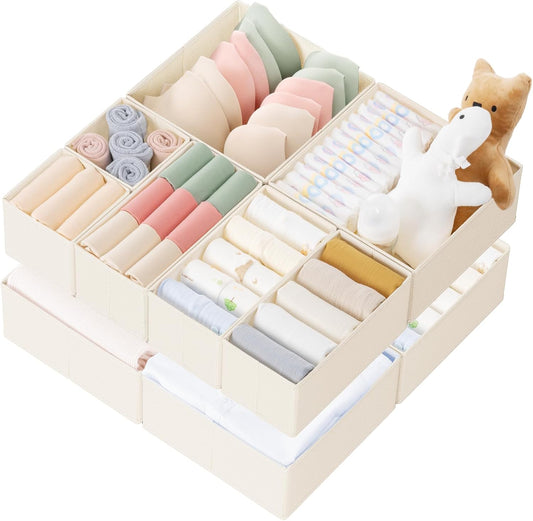Drawer Organizer Clothes, Dresser Organizer for Baby Clothes, Underwear, Sock- Foldable Closet Organization and Storage Dividers Bins for Nursery, Bedroom (Beige)