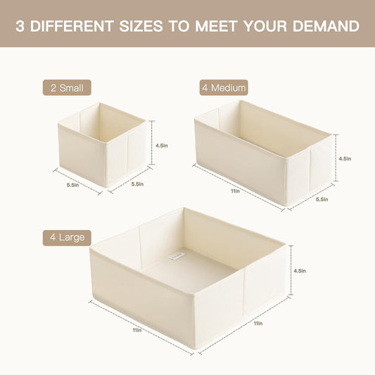 Drawer Organizer Clothes, Dresser Organizer for Baby Clothes, Underwear, Sock- Foldable Closet Organization and Storage Dividers Bins for Nursery, Bedroom (Beige)