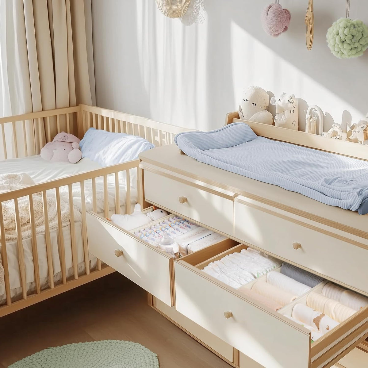 Drawer Organizer Clothes, Dresser Organizer for Baby Clothes, Underwear, Sock- Foldable Closet Organization and Storage Dividers Bins for Nursery, Bedroom (Beige)