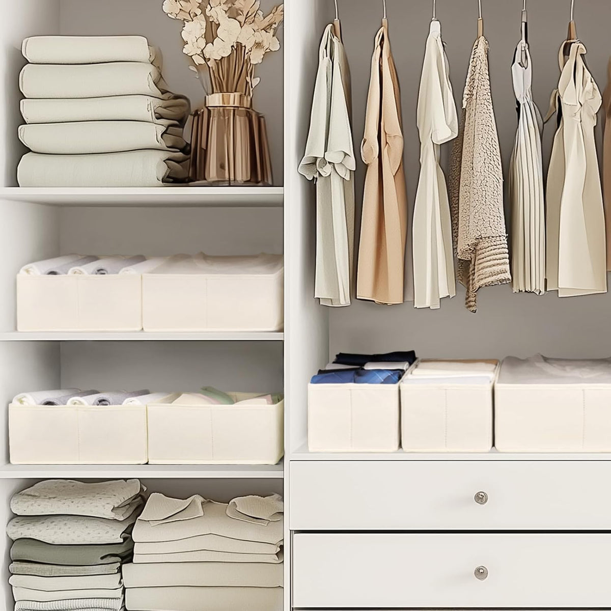 Drawer Organizer Clothes, Dresser Organizer for Baby Clothes, Underwear, Sock- Foldable Closet Organization and Storage Dividers Bins for Nursery, Bedroom (Beige)