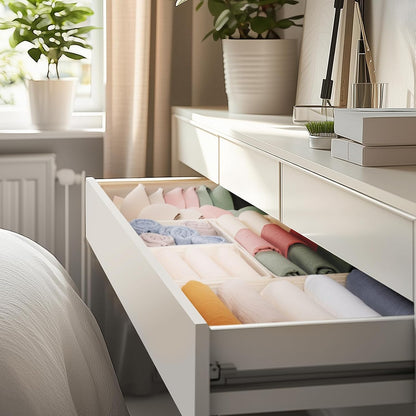 Drawer Organizer Clothes, Dresser Organizer for Baby Clothes, Underwear, Sock- Foldable Closet Organization and Storage Dividers Bins for Nursery, Bedroom (Beige)