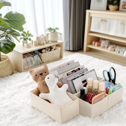 Drawer Organizer Clothes, Dresser Organizer for Baby Clothes, Underwear, Sock- Foldable Closet Organization and Storage Dividers Bins for Nursery, Bedroom (Beige)