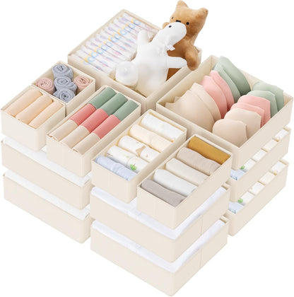 Drawer Organizer Clothes, Dresser Organizer for Baby Clothes, Underwear, Sock- Foldable Closet Organization and Storage Dividers Bins for Nursery, Bedroom (Beige)