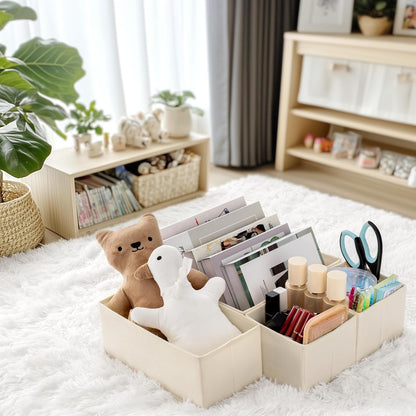 Drawer Organizer Clothes, Dresser Organizer for Baby Clothes, Underwear, Sock- Foldable Closet Organization and Storage Dividers Bins for Nursery, Bedroom (Beige)