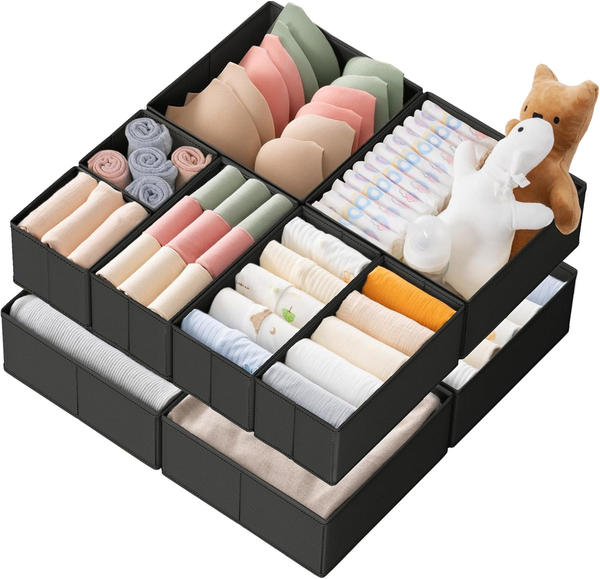 Drawer Organizer Clothes, Dresser Organizer for Baby Clothes, Underwear, Sock- Foldable Closet Organization and Storage Dividers Bins for Nursery, Bedroom (Beige)