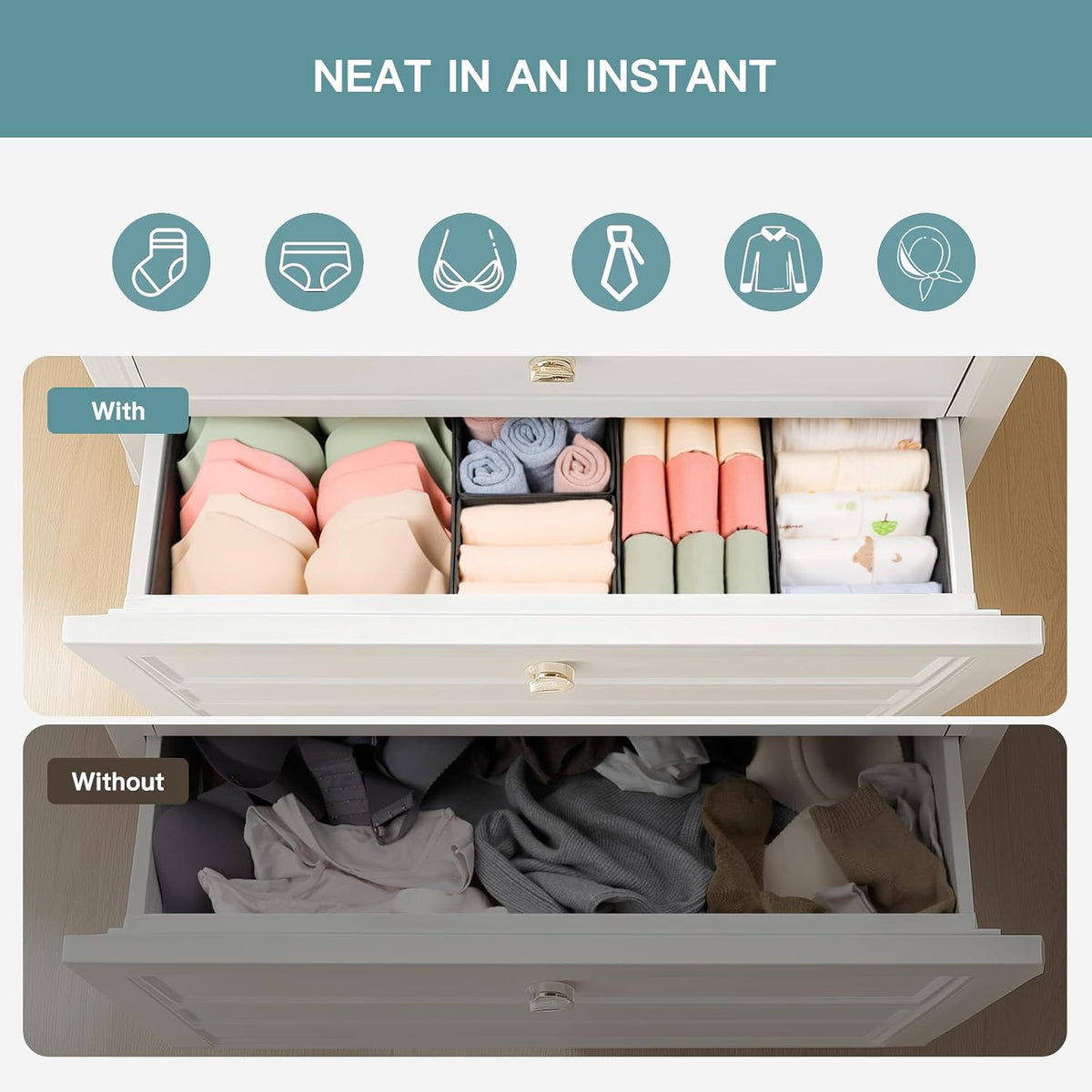 Drawer Organizer Clothes, Dresser Organizer for Baby Clothes, Underwear, Sock- Foldable Closet Organization and Storage Dividers Bins for Nursery, Bedroom (Beige)