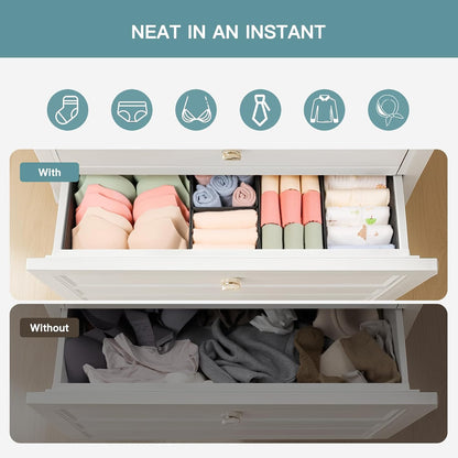 Drawer Organizer Clothes, Dresser Organizer for Baby Clothes, Underwear, Sock- Foldable Closet Organization and Storage Dividers Bins for Nursery, Bedroom (Beige)