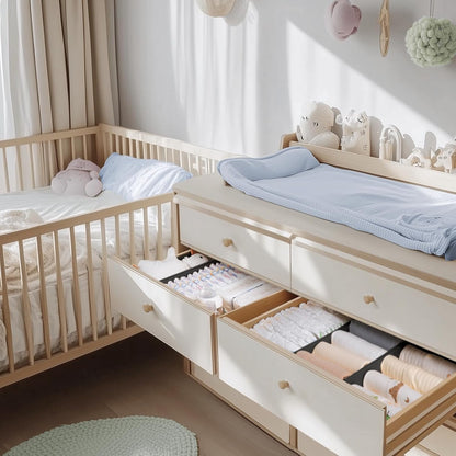 Drawer Organizer Clothes, Dresser Organizer for Baby Clothes, Underwear, Sock- Foldable Closet Organization and Storage Dividers Bins for Nursery, Bedroom (Beige)