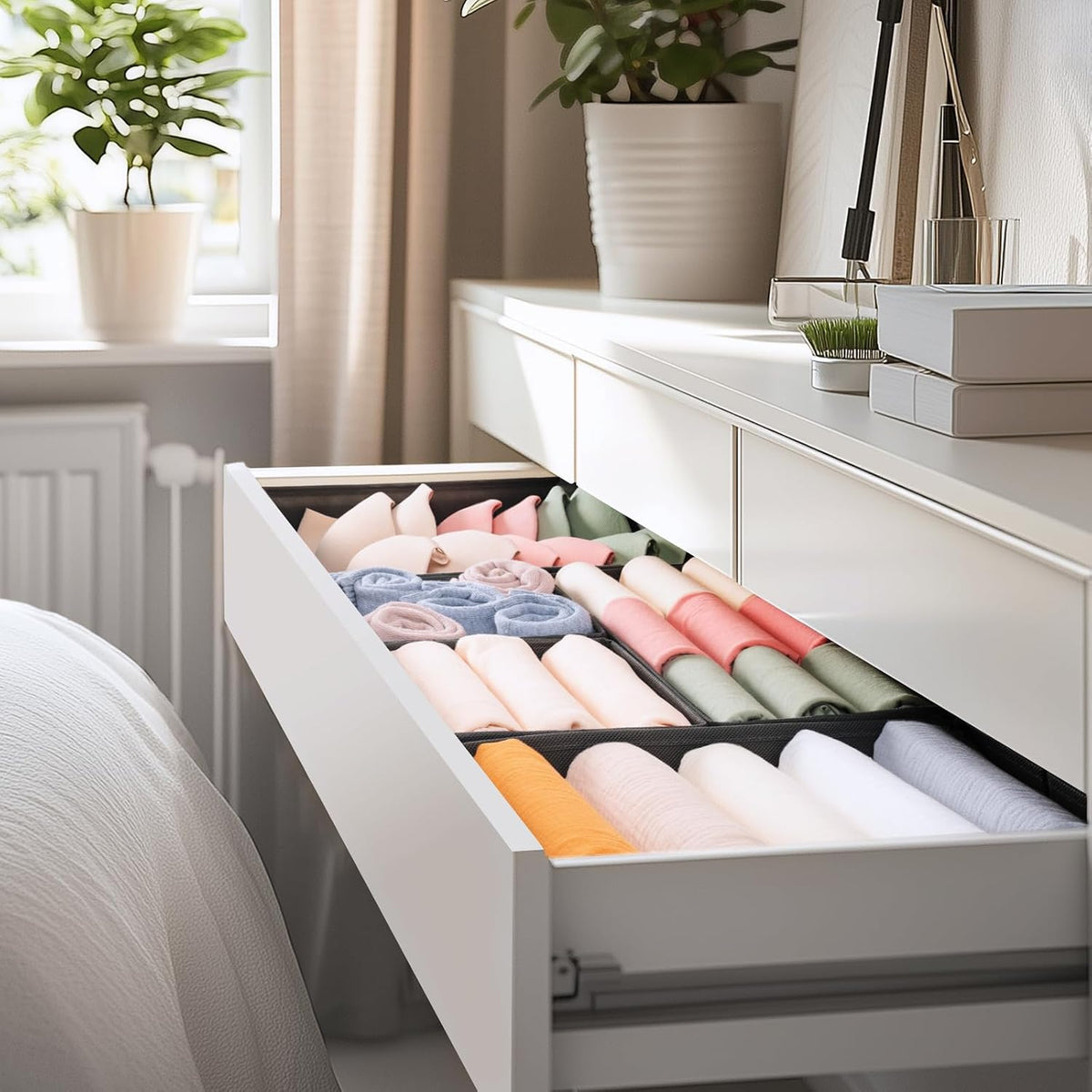 Drawer Organizer Clothes, Dresser Organizer for Baby Clothes, Underwear, Sock- Foldable Closet Organization and Storage Dividers Bins for Nursery, Bedroom (Beige)