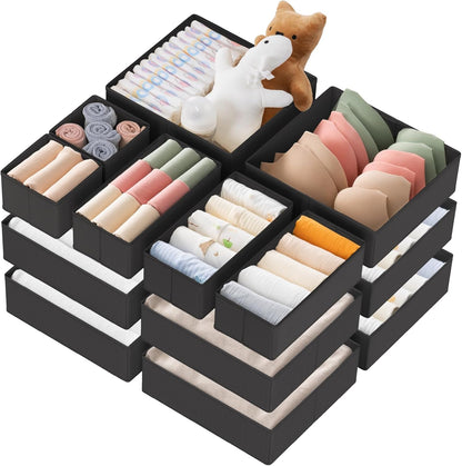 Drawer Organizer Clothes, Dresser Organizer for Baby Clothes, Underwear, Sock- Foldable Closet Organization and Storage Dividers Bins for Nursery, Bedroom (Beige)