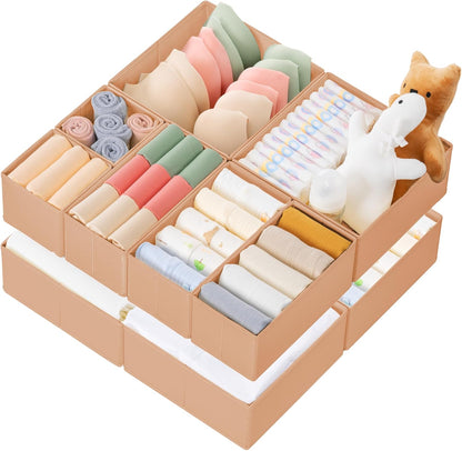 Drawer Organizer Clothes, Dresser Organizer for Baby Clothes, Underwear, Sock- Foldable Closet Organization and Storage Dividers Bins for Nursery, Bedroom (Beige)