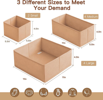 Drawer Organizer Clothes, Dresser Organizer for Baby Clothes, Underwear, Sock- Foldable Closet Organization and Storage Dividers Bins for Nursery, Bedroom (Beige)