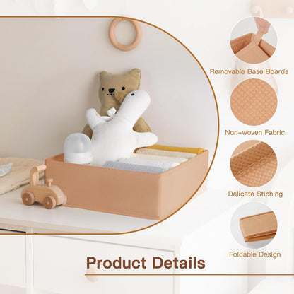Drawer Organizer Clothes, Dresser Organizer for Baby Clothes, Underwear, Sock- Foldable Closet Organization and Storage Dividers Bins for Nursery, Bedroom (Beige)