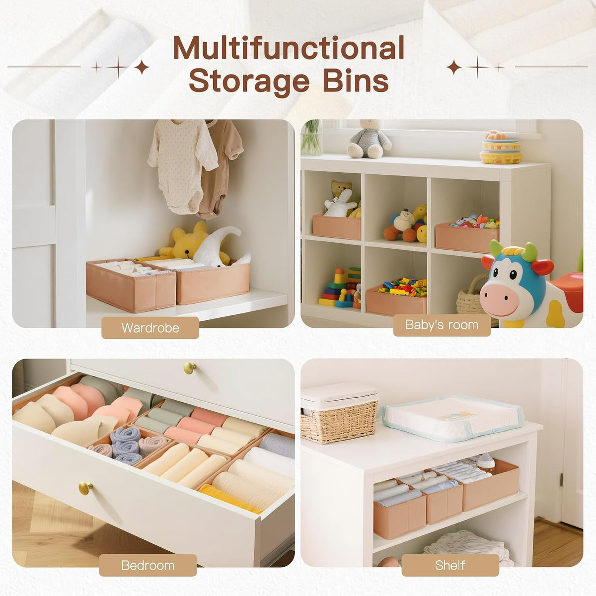 Drawer Organizer Clothes, Dresser Organizer for Baby Clothes, Underwear, Sock- Foldable Closet Organization and Storage Dividers Bins for Nursery, Bedroom (Beige)
