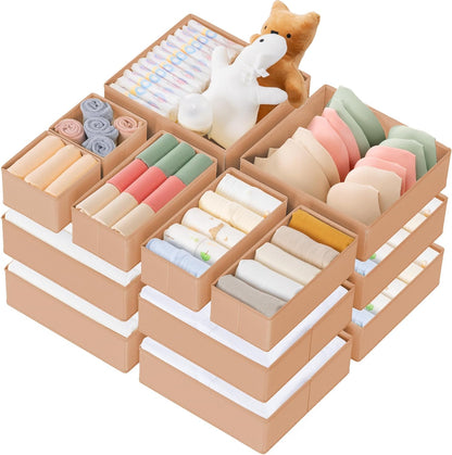 Drawer Organizer Clothes, Dresser Organizer for Baby Clothes, Underwear, Sock- Foldable Closet Organization and Storage Dividers Bins for Nursery, Bedroom (Beige)