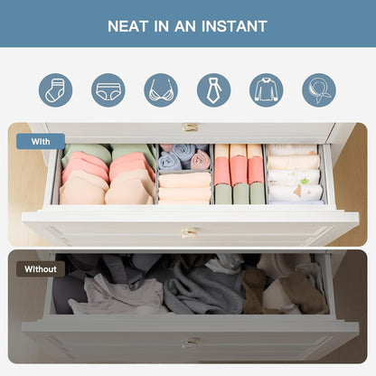 Drawer Organizer Clothes, Dresser Organizer for Baby Clothes, Underwear, Sock- Foldable Closet Organization and Storage Dividers Bins for Nursery, Bedroom (Beige)