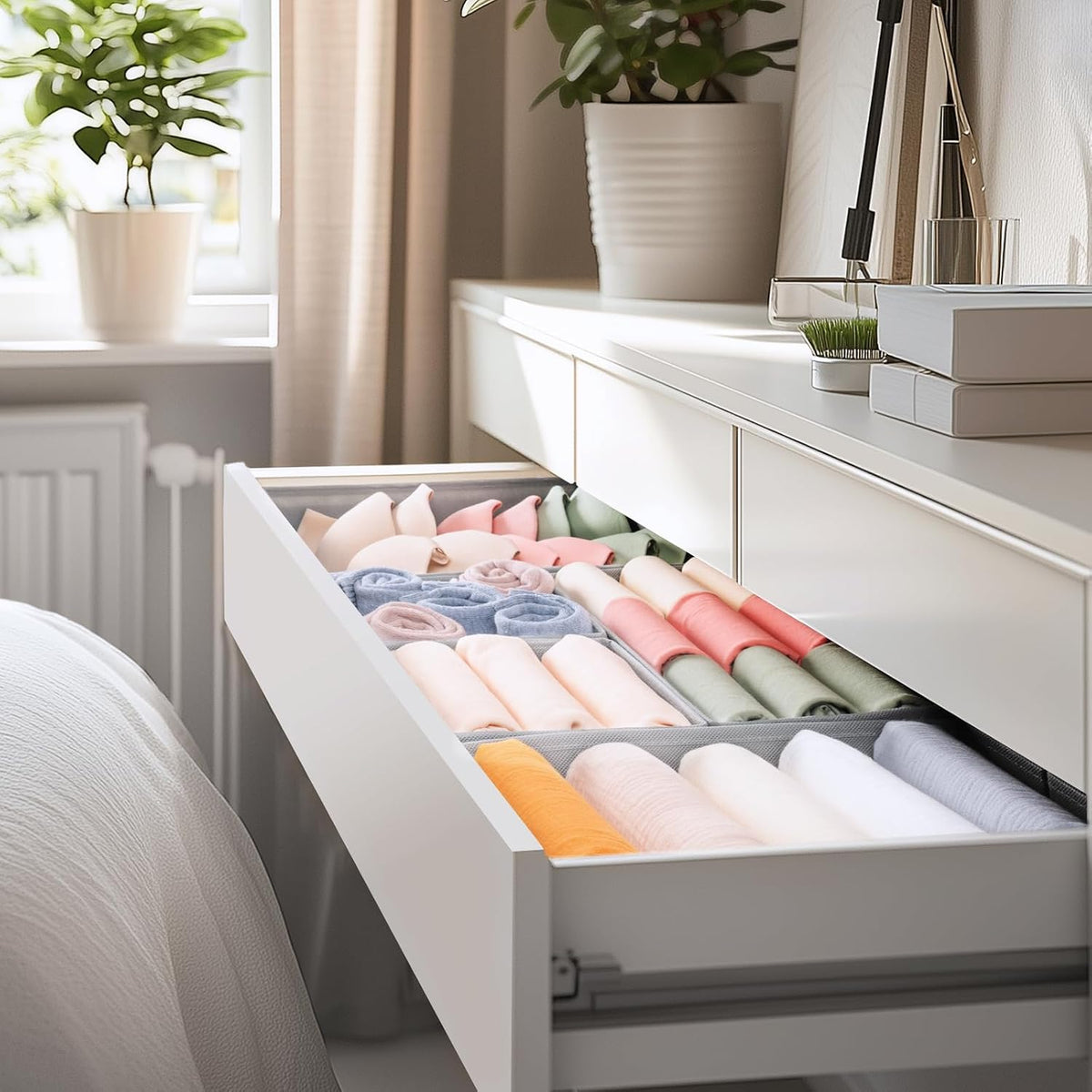 Drawer Organizer Clothes, Dresser Organizer for Baby Clothes, Underwear, Sock- Foldable Closet Organization and Storage Dividers Bins for Nursery, Bedroom (Beige)