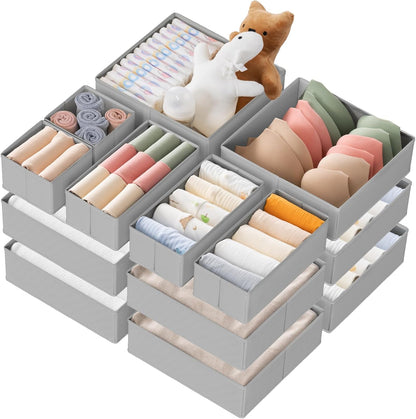 Drawer Organizer Clothes, Dresser Organizer for Baby Clothes, Underwear, Sock- Foldable Closet Organization and Storage Dividers Bins for Nursery, Bedroom (Beige)