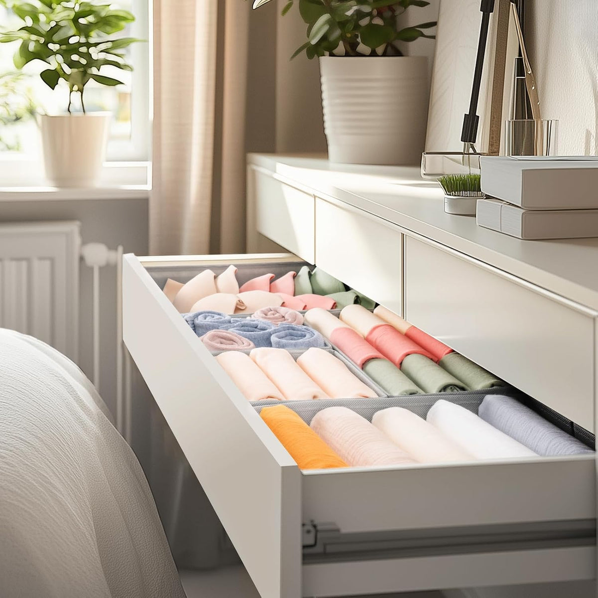 Drawer Organizer Clothes, Dresser Organizer for Baby Clothes, Underwear, Sock- Foldable Closet Organization and Storage Dividers Bins for Nursery, Bedroom (Beige)