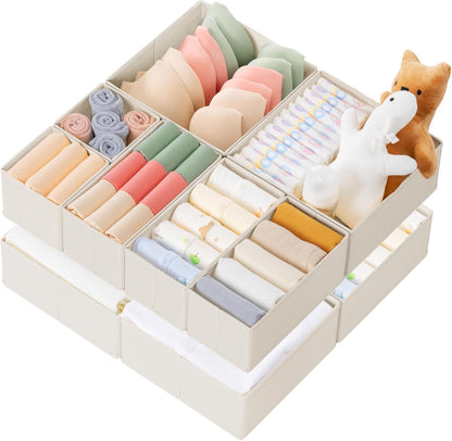 Drawer Organizer Clothes, Dresser Organizer for Baby Clothes, Underwear, Sock- Foldable Closet Organization and Storage Dividers Bins for Nursery, Bedroom (Beige)