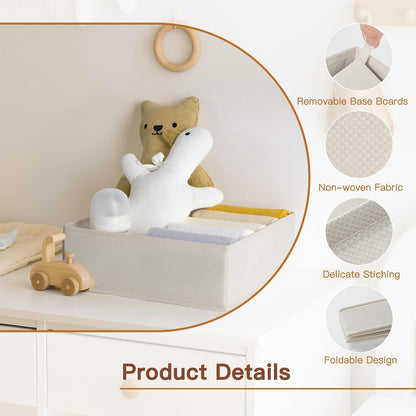 Drawer Organizer Clothes, Dresser Organizer for Baby Clothes, Underwear, Sock- Foldable Closet Organization and Storage Dividers Bins for Nursery, Bedroom (Beige)